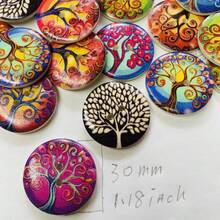 15pcs Colorful Tree Of Life Pattern Wooden Buttons, 30mm Vintage Wooden Grain Buttons, DIY Clothing Sweater Scarf Bag Decoration - Photo Color - View 2