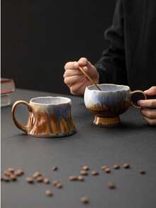 1个复古陶瓷咖啡杯，中东咖啡杯，日式茶杯，ins风水杯，早餐杯，美式咖啡杯，意式浓缩咖啡杯，适合居家和办公使用，斋月和宰牲节礼物，易于清洗，节日礼物，情侣杯，可重复使用 - 彩色 - 查看 3