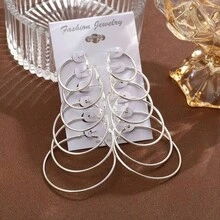 Set de 12 piezas de aretes vintage elegantes y minimalistas de gran tamaño, adecuados para vacaciones, fiestas y uso diario de las mujeres, regalo - Multicolor - Ver 8