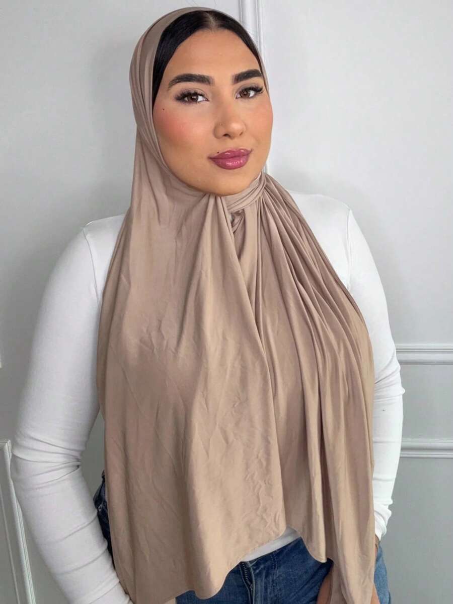 1pc Women's Jersey Hijab, Modal Hijab, Sweat Cloth, Solid Color, Silky Smooth, Soft, Breathable Headscarf, Head Wrap, Jersey Headcover, 180cm*70cm Scarf, Shawl, Suitable For Daily, Outdoor, Prayer, Worship - Jersey Hijab - View 1