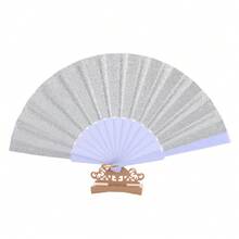 1 pieza Abanico plegable plateado-blanco brillante, ventilador eléctrico portátil esencial para la playa en verano, accesorio adecuado para carnaval, boda y viaje - Plateado - Ver 2