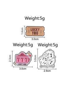 3pcs "Lucky You" Enamel Pins, Creative Funny Slot Machine "777" And Dice 7 Pattern, Fashionable Backpack Accessories, Unisex Design, Gift For Friends - Multicolor - View 3