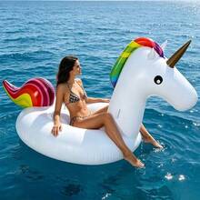 1 pieza Flotador inflable de unicornio arcoíris para piscina, material de PVC grueso para playa & piscina - Blanco - Ver 4
