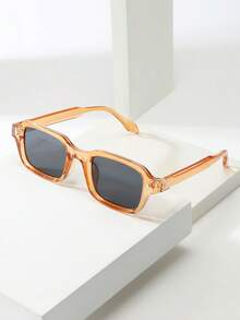 1 pieza Gafas de moda de alta calidad y versátiles con marco pequeño para mujer, adecuadas para uso diario, fiestas y decoración casual - Hoja gris con marco naranja - Ver 1