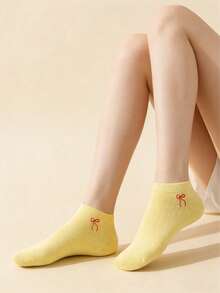 5 Pairs Heart Pattern Socks, Cute Girl's Mid-Calf Socks With Ruffle Trim, Korean/Japanese Style, Random Colors, Spring/Summer - Multicolor - View 3