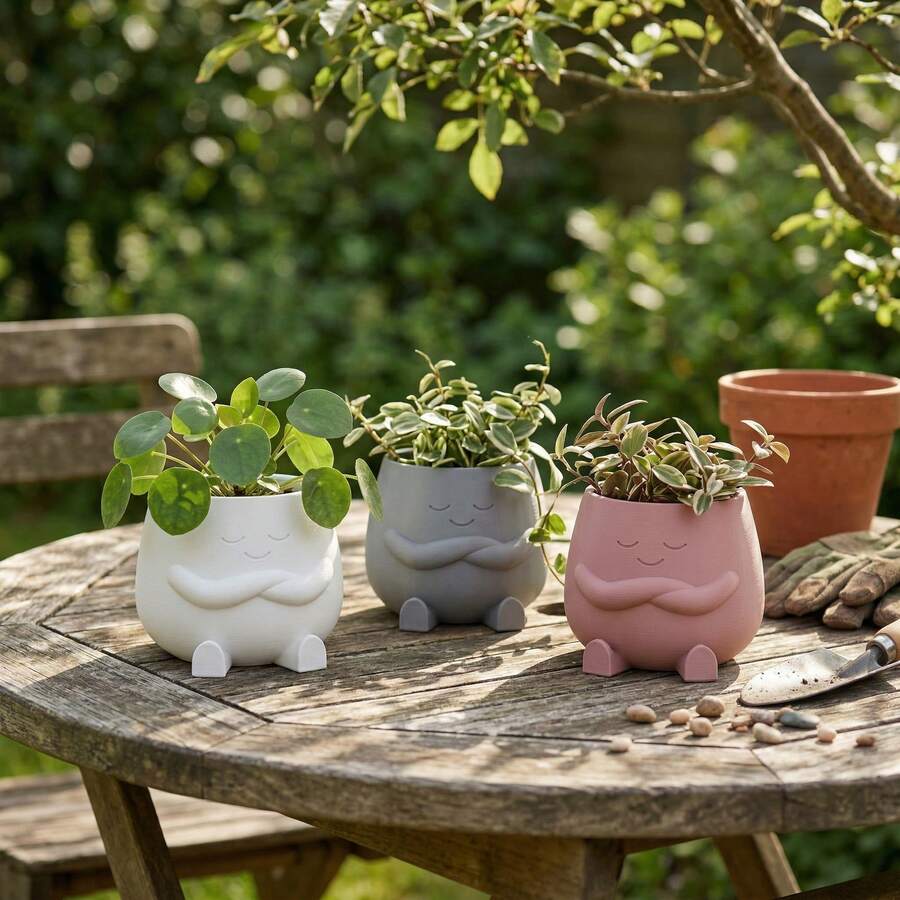 Cute Hugging Face Succulent Planters, Small Indoor Outdoor Plant Pots For Desk, Office, Home & Garden Decor, White Gray Pink - A - View 1