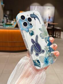 1个海龟与睡莲图案透明防摔手机壳，TPU材质，适合作为节日礼物，兼容苹果iPhone Xs/Xs Max/Xr/11/12/13/14/15/16 Pro/Pro Max/14/15/16 Plus/17，男女通用 - 彩色 - 查看 4