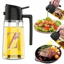 470ml 2-In-1 Oil Spray Bottle, 16 Ounce Glass Leak Proof Oil Bottle, Large Capacity Kitchen Bottle Splitter, Letter Pattern Spray Bottle, Suitable For Cooking, Stir Frying, Baking - Spray Bottle - Black - View 21