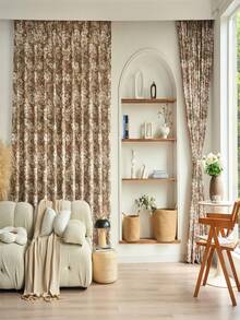 1件新款焦糖白茶花亚麻遮光窗帘，三合一悬挂方式，适用于别墅、阳台、客厅、卧室 - 彩色 - 查看 9