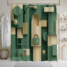 1pc/4pcs Modern Geometric Abstract Home Decor Bathroom Shower Curtain Set With 12 Hooks, Toilet Seat Cover, Bath Mat, Non-Slip Rug, Carpet, Polyester, Washable Curtain, Bathroom Accessories - A - View 9