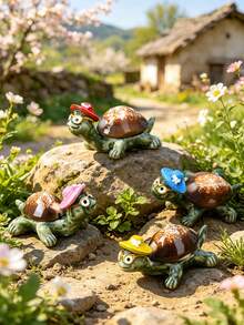 1 Stück süße Schildkröten Figur mit Hut, Miniatur Schildkröten Statue für Gartendekoration, Outdoor Terrasse Rasen Ornament, wasserfeste Tierskulptur für Balkon Blumentopf Zuhause, verspielter Cartoon Schildkröten Dekor Geschenk für Schildkröten Liebhaber, Mikro Landschaft Bonsai Dekoration - A - Übersicht 5
