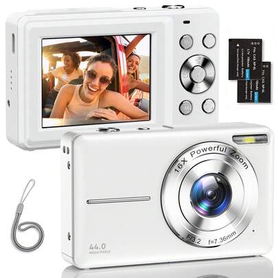 Nicamery 1080P 4400万像素数码相机，适用于摄影、数码傻瓜拍摄和录像，16倍光学变焦便携旅行相机，适合作为青少年和老年人的礼物。[此链接不包含存储卡，请另行购买]