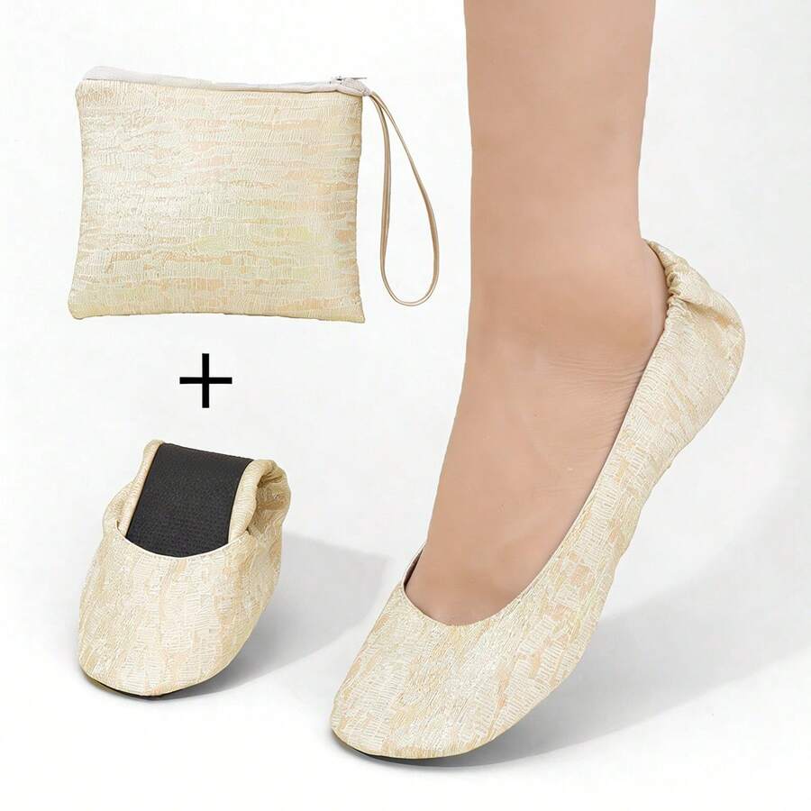 Spring/Summer New Yellow Lace Ballet Flats, Lightweight Barefoot Foldable Slip-On Ballet Shoes, Indoor Dance Slippers For Women