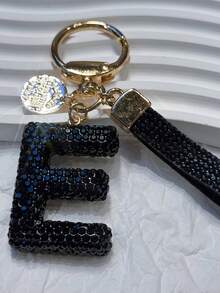 Bling Rhinestone Letter Keychain, 3D Crystal Letter Keyring, Rhinestone Lanyard, Engraved Metal Tag Set, Elegant Bag/Car Key Chain Accessory Gifts For Mother, Father, Graduation, And Teacher - Multicolor - View 19