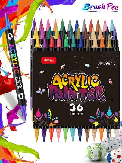 1/12/24 /36Acrylic Paint Markers For Rock, Fabric, Wood, Glass, Eggs - Dual-Tip Paint Pens For Coloring Books For Adults, Teens, - Art & Craft Supplies - Gift Idea - Easter Basket Stuffers