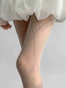 1双黑色/白色/米色/灰色薄款金属交叉网眼丝袜，性感春夏款 - 彩色 - 查看 1