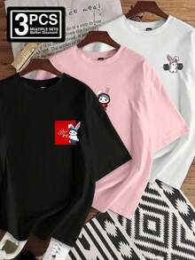 YPLA Cartoon Print Crew Neck T-Shirt - Army Green - View 12