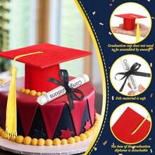 2 Pcs Small Graduation Cap And Diploma Cake Topper 2026 Graduation Party Cake Decorations Supplies Red - Màu đỏ - Xem 3