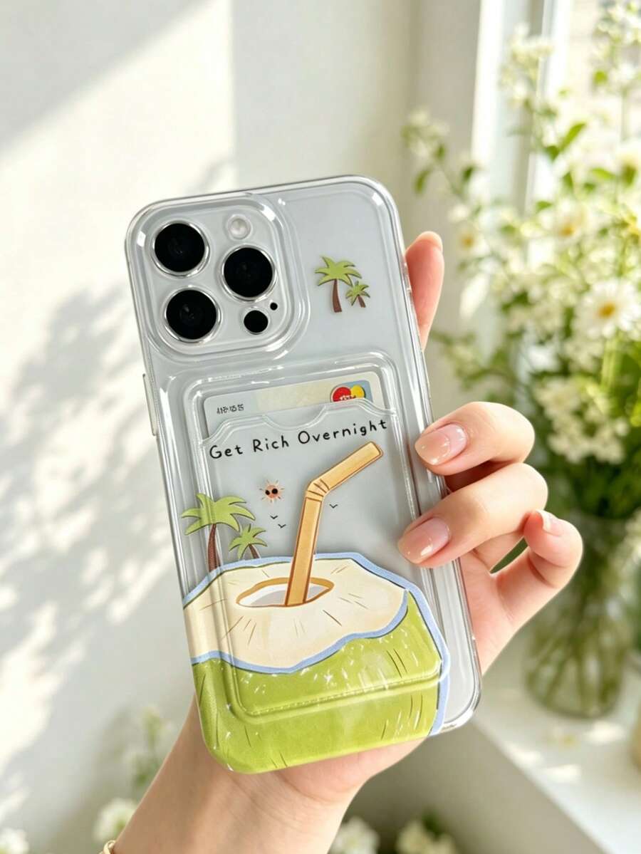 Funda de teléfono transparente con soporte para tarjetas y efectivo, de estilo minimalista y elegante, adecuada para iPhone 13/14/15/16/17/17Pro/17ProMax, fresca y chic - transparente - Ver 1