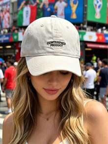 1 pieza Gorra de béisbol con bordado 3D de letra de fútbol de la Copa del Mundo, letra en inglés, lavada, estilo casual, adecuada para uso diario, relajada y de moda para mujeres, para deportes al aire libre. Gorra protectora del sol y del viento, para ir al trabajo, pasear, viajar, senderismo, pesca, también como regalo, playa, festival - gorra de béisbol CON - Ver 3