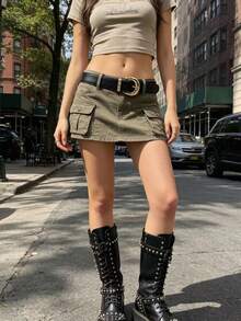 女士纤细真皮腰带，配闪亮金色扣环，休闲朋克复古派对优雅街头风，适合搭配牛仔裤、连衣裙和女士服装，时尚腰带 - 黑色 - 查看 8