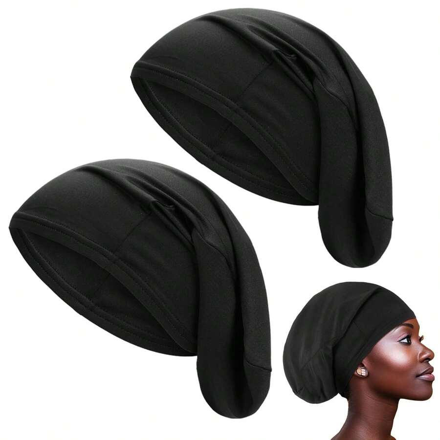 Twistover 2 Pcs Jumbo Dreadlock Cap Hair Dreads Head Wrap Loc Wraps For Dreads Hair Accessories For Men Women Sleeping (Black,Black,12 Inches) - 顏色A - 查看 1