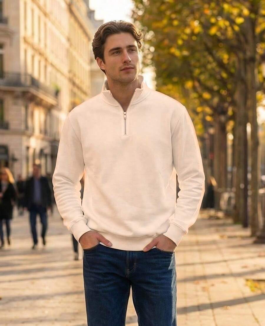 Men's High Neck Sweatshirt With Half Zip - 2026 , Casual Chic Style - 淡藍色 - 查看 1
