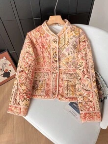GMFP Women's Multi-Color Printed Quilted Long Sleeve Stand Collar Regular Jacket, Elegant Vintage Style, Commute & Casual, 2026 Autumn/Winter - Multicolor - View 4