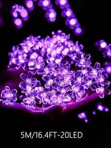 1pc Solar Powered Flower String Lights, Flower Fairy LED String Lights, Solar Flower Decor Lighting Suitable For Outdoor Home Garden Lawn Patio Christmas Tree Party And Holiday, Purple - Purple - View 13