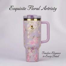 Stanley 1913 X LoveShackFancy 40oz Quencher H2.0 FlowState Insulated Tumbler - Floral Print Stainless Steel Vacuum Travel Mug With Lid & Straw, Cup Holder Compatible - 粉紅色-蝴蝶 - 查看 3