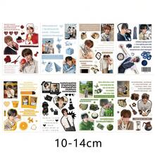 8张K-Pop乐队涂鸦贴纸，高品质防水贴纸，适用于剪贴簿；8张复古小动物贴纸，可爱企鹅和小猫图案，适合日记本，防水 - 彩色 - 查看 10