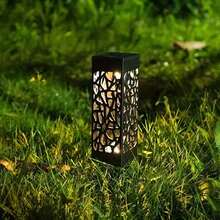 1pc Solar Powered Path Light With Hollow Pattern Light Projection, Rechargeable Battery Powered Outdoor Emergency Lamp, Solar Panel, Lighting For Yard Decoration, Suitable For Eid, Christmas, Halloween, Back To School, Mother's Day, Valentine's Day, Music Festival Parties, Applicable For Street, Yard, Garden, Path, Estate, Swimming Pool, Camping Lighting - Black - View 11