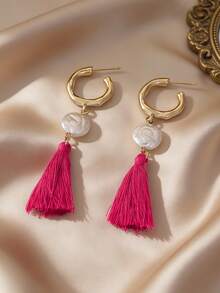1 Pair Bohemian Style Faux Pearl Pendant Earrings, Suitable For Women's Vacation And Daily Wear - Multicolor - View 13
