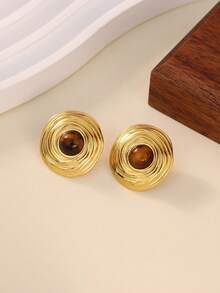 1 Pair French Vintage Faux Pearl Round Earrings For Women Gold Color Geometric Earrings Daily Wear Jewelry Mother's Day Gift - Multicolor - View 7