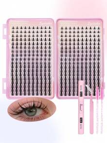 360pcs DIY Eyelash Extension Kit, Soft & Comfortable, Natural DIY, Includes Adhesive, Sealant, Brush, Tweezers, Cartoon Lashes, Soft Daily Cluster Lashes, 3D Eyelash Extension Set, Convenient DIY Lash Makeup At Home, Makeup Tools, For Personal Use - Black - View 9