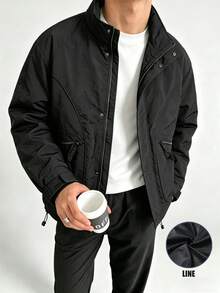 Caldwick Jaket Pria Musim Panas dengan Lapisan Jala, Kerah Tegak, Bahan Nilon, Ringan, Bernapas, Kasual, Tahan Angin, Jaket Bersepeda, Gaya Kargo Vintage Amerika - Hitam - View 3