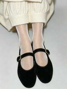 女士复古芭蕾舞鞋，舒适低跟平底鞋，单带麂皮玛丽珍平底鞋，棕色，母亲节礼物 - 黑色 - 查看 3