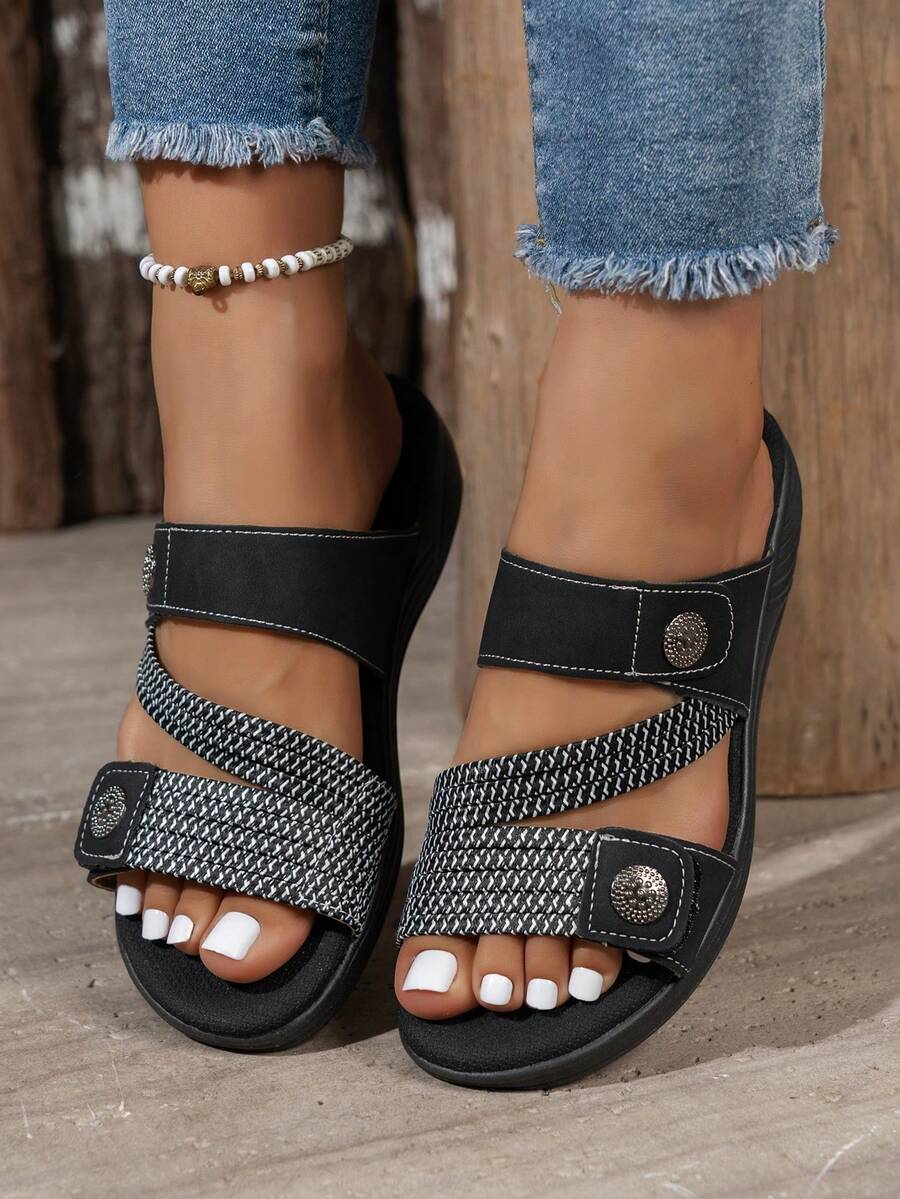 2026 Spring/Summer New Women Flat Sandals, Comfortable Non-Slip Casual Beach Slippers, Plus Size Adjustable Wedge Slides