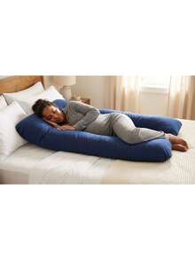 Pregnancy Body Pillow, 200 Thread Count Micropercal, 120x60cm, Ergonomic, Soft, For Bed - Azul marino - Ver 1