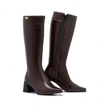 Stessy Shoes Women's Riding Boot, Country Style, High Shaft, Over-The-Knee, Pointed Toe, Low Chunky Heel, Comfortable, Plain, Elegant, Fashionable. - 布朗尼 - 查看 5