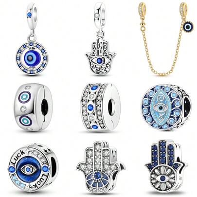 1 Sterling Silver Pendant: Spinning Eye Pendant, Evil Eye Palm Charm, Gold-Tone Blue Eye Safety Clasp, Guardian Eye Charm, Eye Amulet Charm, Eye Clasp, Sparkling Eye Clip, Evil Eye Guardian Palm, Evil Eye Palm. These Original DIY Charms And Pendants Are Designed Specifically For Bracelets And Necklaces-Mix And Match Them Freely To Create A One-Of-A-Kind Bracelet. They Make An Excellent Choice Whether For Yourself Or As A Gift.