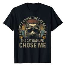 Mens I Didn't Choose The Cat Dad Life The Cat Dad Life Chose Me T-Shirt Round Neck Short Sleeve Men's T-Shirt, Creative Printing Pattern, Simple - 黑色 - 查看 1