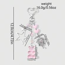 1件可爱时尚粉色系列仿水晶、仿珍珠、亚克力卡通熊、草莓、丝带蝴蝶结、镂空星星、液态合金锆石、水钻钥匙扣/包饰，适合女性、女孩、姐妹、朋友，日常佩戴，节日礼物 - 粉色 - 查看 7