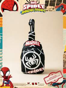 Marvel 1个漫威官方授权蜘蛛侠图案单肩包，男童休闲斜挎包，轻便可调节肩带胸包，卡通零钱包，适合男孩、年轻粉丝、学生，完美适用于日常上学、户外玩耍、主题公园游玩、假期旅行，方便携带零食。 - 黑色 - 查看 7