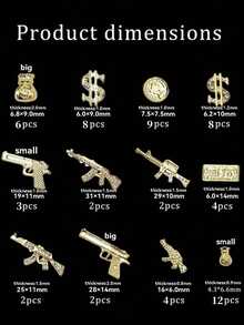 62 Pieces/Box Charming Y2K Style Metal Alloy Desert Eagle AK Pistol Sniper Rifle Coin Dollar Banknote Nail Decoration Set, Luxurious Punk Cool Fashion Sparkling 3D Nail Accessories, Japanese And Korean Style Nail Accessories, Fragranceless Handmade Fake Nails, Phone Case Decoration Accessories, Nail Accessories, Nail Gems, Nail Supplies, Rhinestones And Decorative Gifts - Gold - View 7