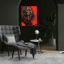 Póster de Lienzo con Ambiente Misterioso: Pantera Negra y Patrón Dorado - Pintura Decorativa de Ambiente Misterioso, Elemento Único Sin Marco para Colgar en la Pared, Ilustración en Lienzo, Impresión Artística, Pintura Temática de Regalo - Enmarcado - Ver 2