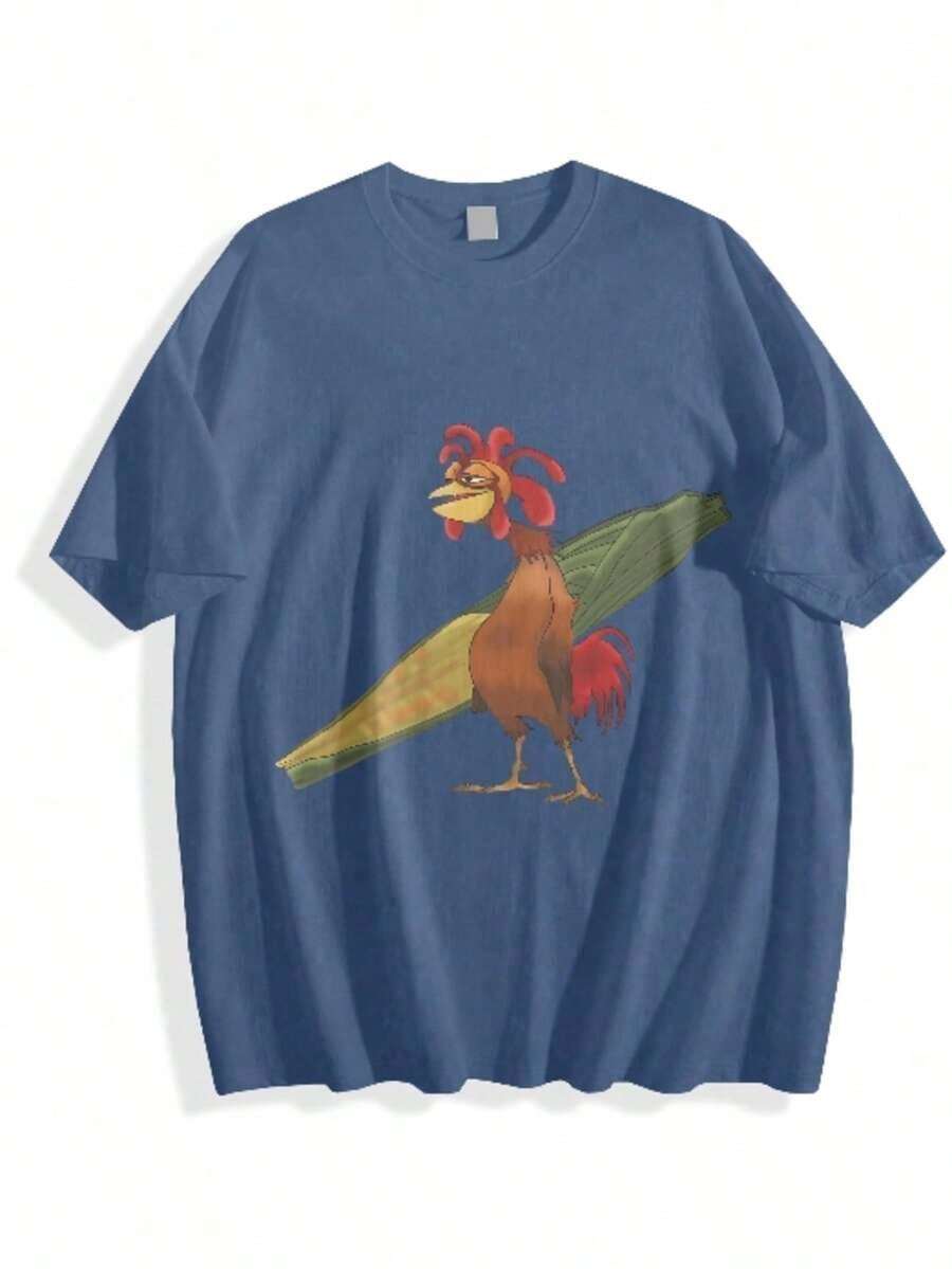 Chicken Joe Shirt, Beach Surf Unisex T-Shirt Back Printed Cotton Casual Classic, Gift For Her, Gift For Him, Gift For Friend Menswear Top - 藍色 - 查看 1