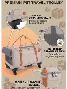 Pet Carrier With Wheels Telescopic Handle Small Medium Cats Dogs - Grey - View 3