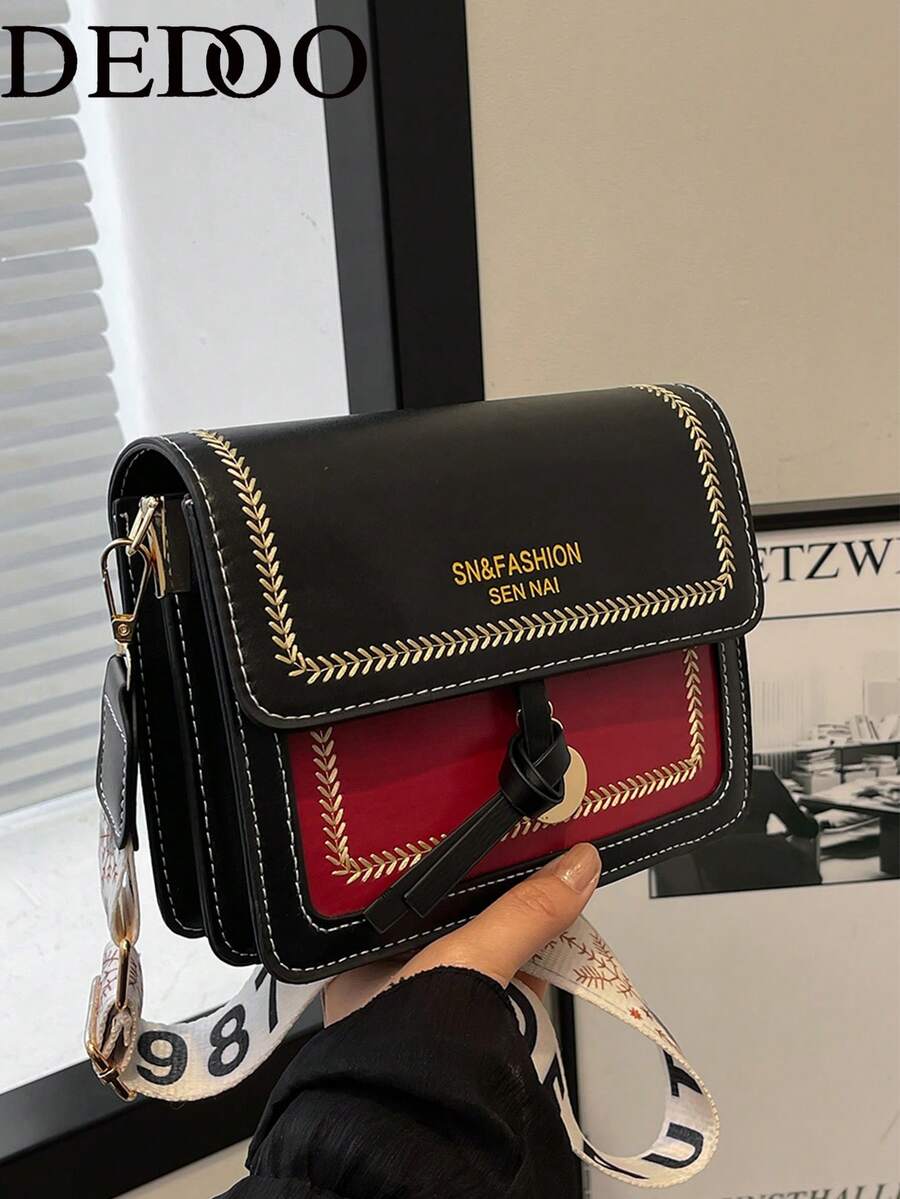Dedoo Bolso de mano de moda para mujer, bolso cruzado multifuncional nuevo, bolso cuadrado casual de bloques de color con correa ancha, adecuado para fiesta, cita, escuela, exterior, regalo