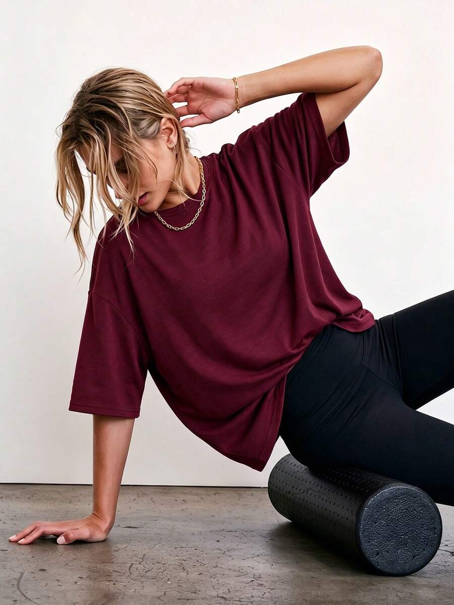 Speed mate Women's Solid Color Round Neck Loose Casual T-Shirt